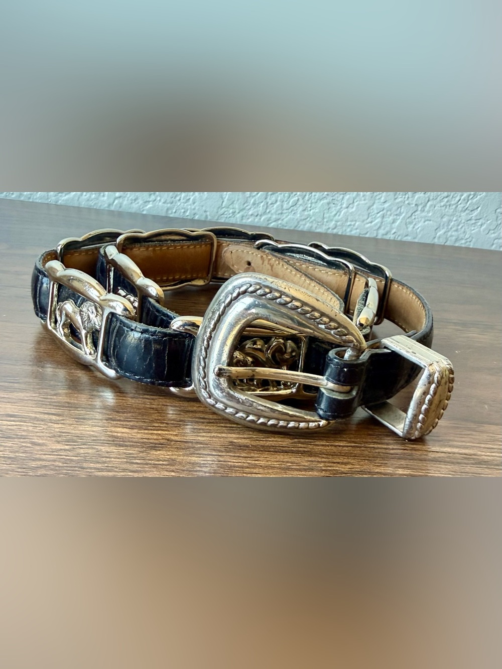 Vintage Safari Western-Style Women's Black Leather Belt with Silver-Tone Buckle - Picture 6 of 15
